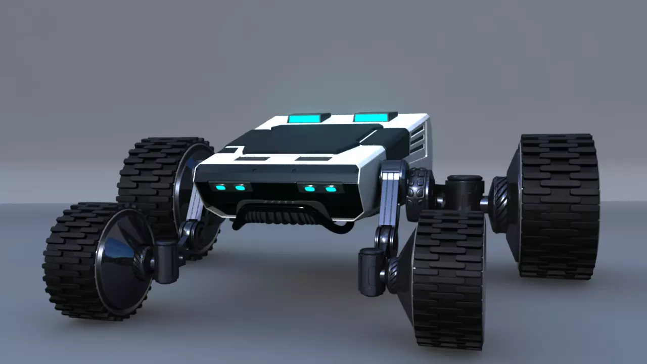 Rigged 4x4 Wheel Robot Drone Model 3D model_0
