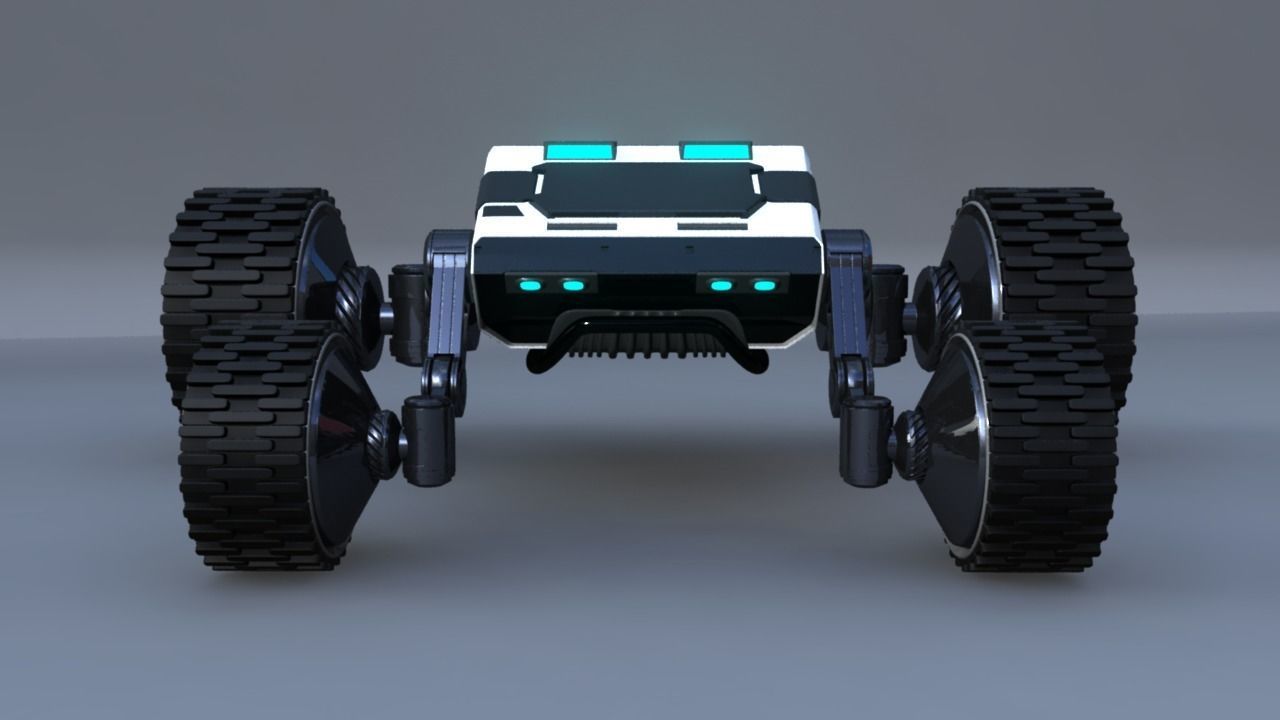 Rigged 4x4 Wheel Robot Drone Model 3D model_2