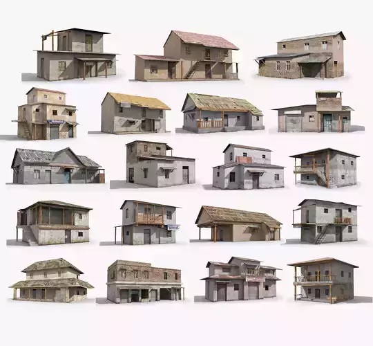 19 Slum Collection Low-poly 3D model  