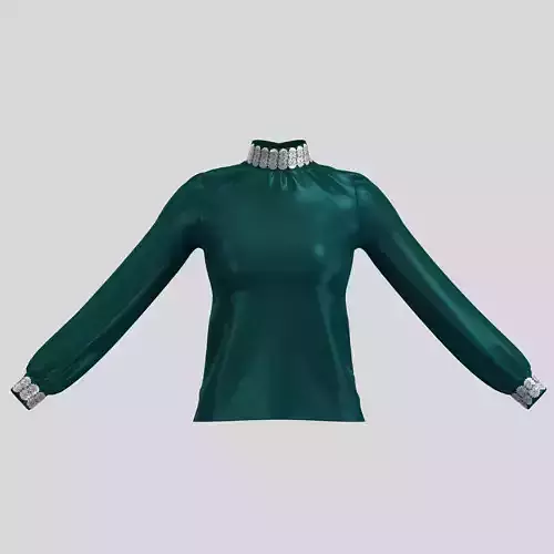 3D Stylish Designer Green Silk Top