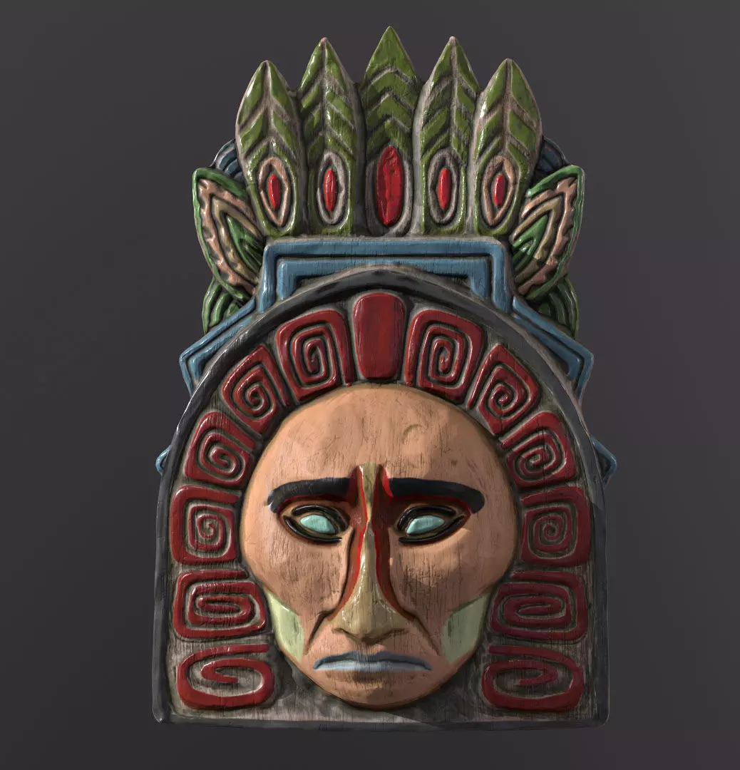 Totem indian mask Low-poly 3D model_0