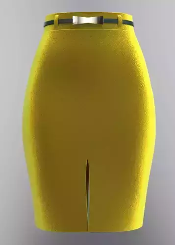 3d Stylish Designer Yellow Leather Pencil Skirt with Belt