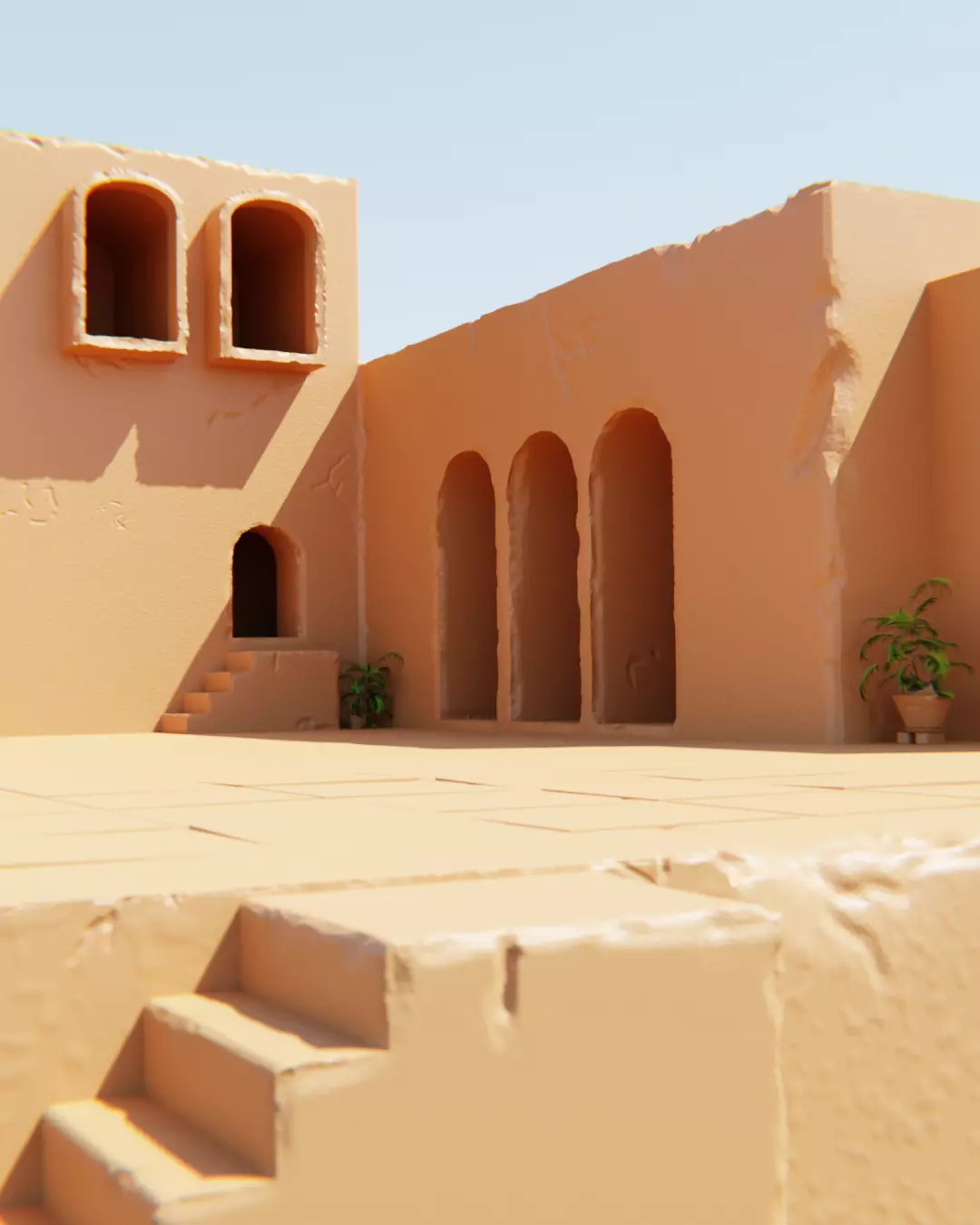 Ancient Desert Building Contemporary Architectural Scene 3D model