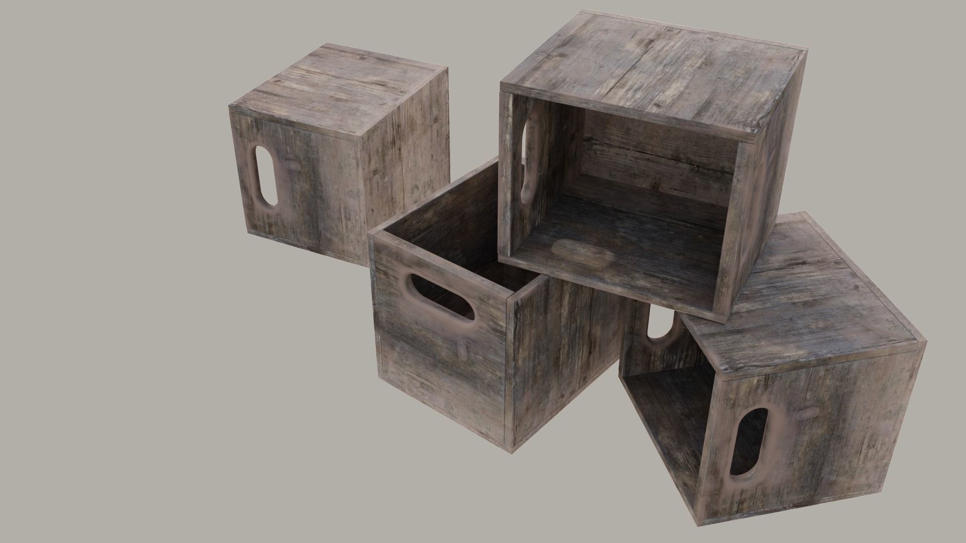 Wooden Storage Box Low-poly 3D model_5