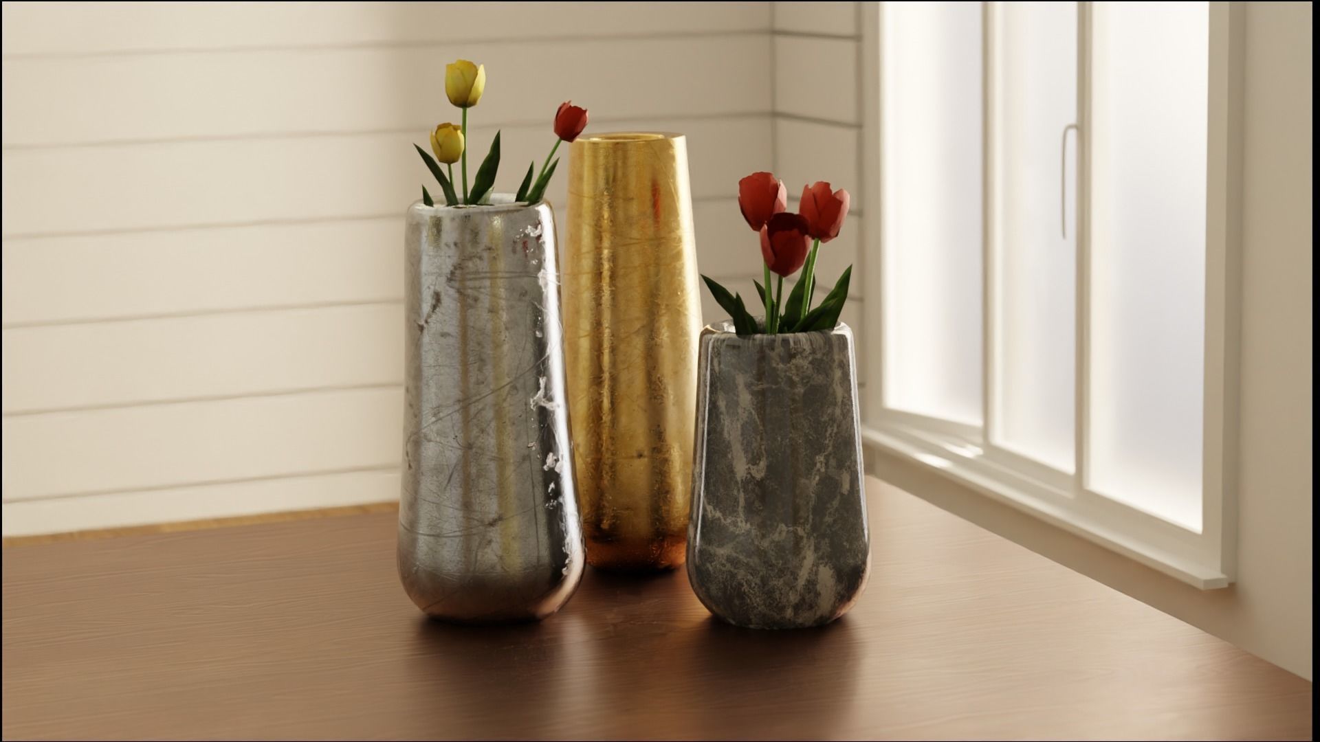 Stylish Designer Flower Pots Scene in Blender 3D model_2