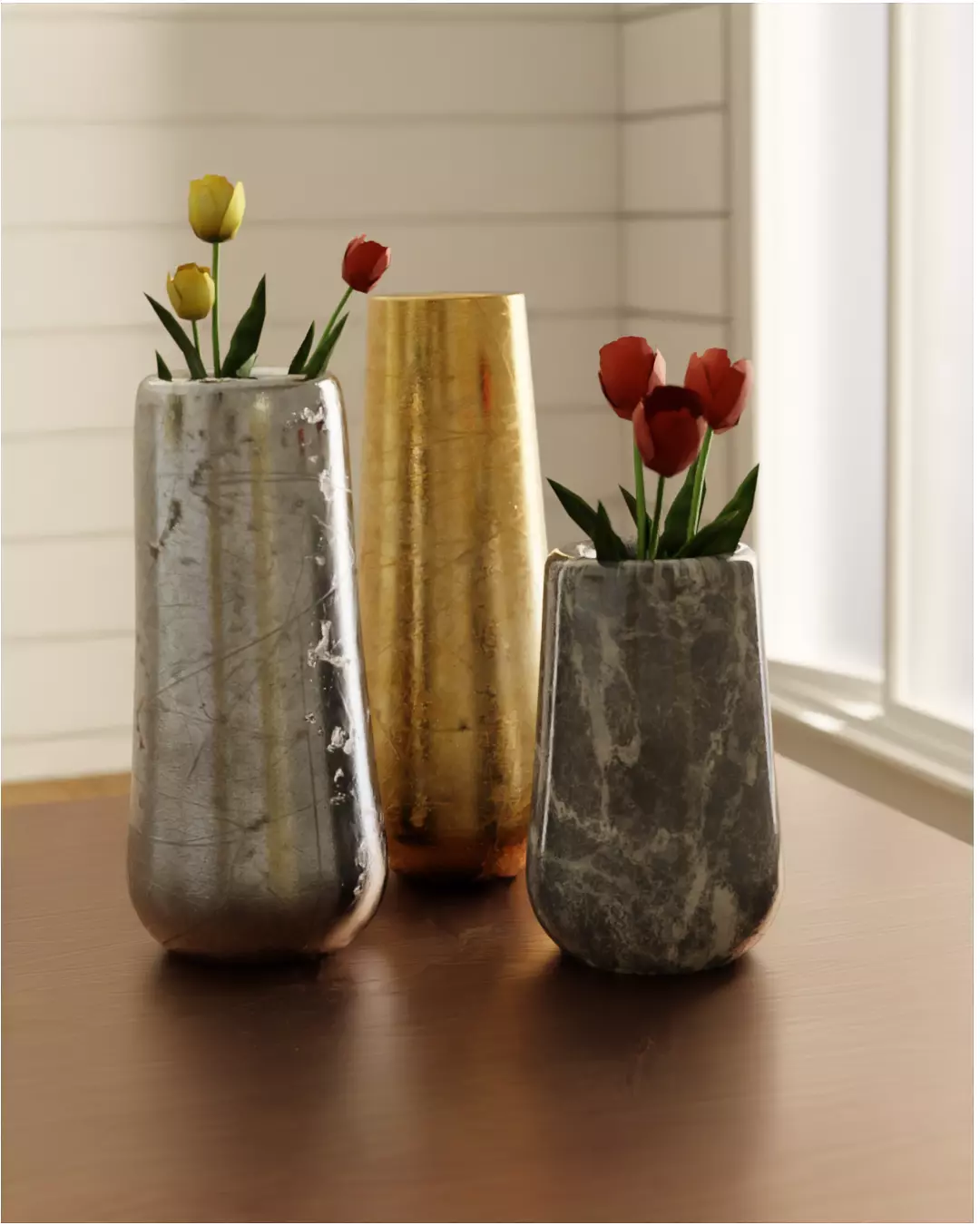 Stylish Designer Flower Pots Scene in Blender 3D model_0