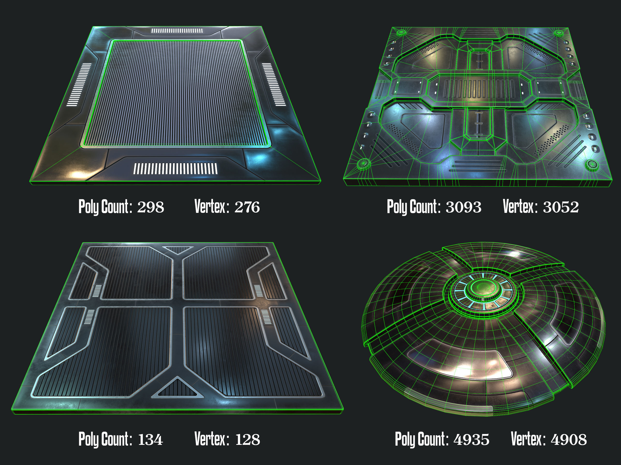 Scifi Floor Set Low-poly 3D model_1