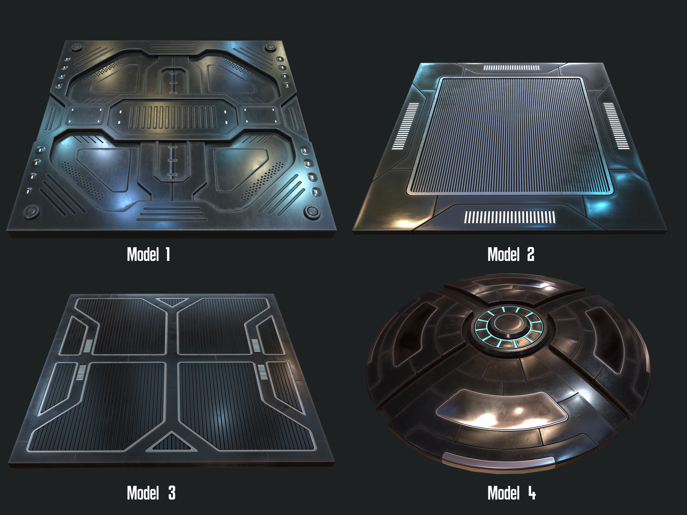 Scifi Floor Set Low-poly 3D model_2