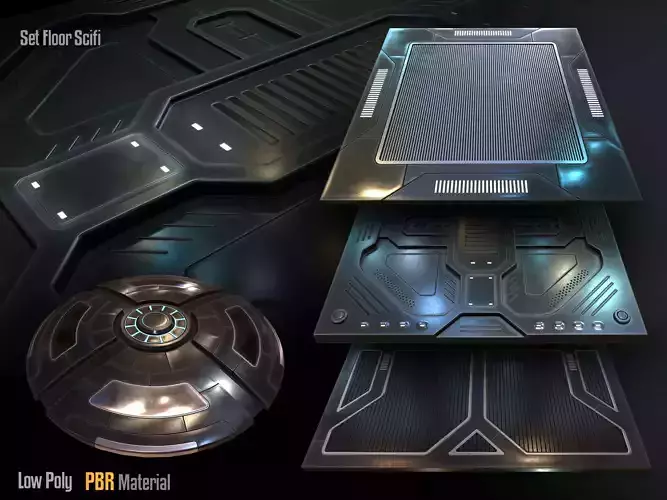 Scifi Floor Set Low-poly 3D model