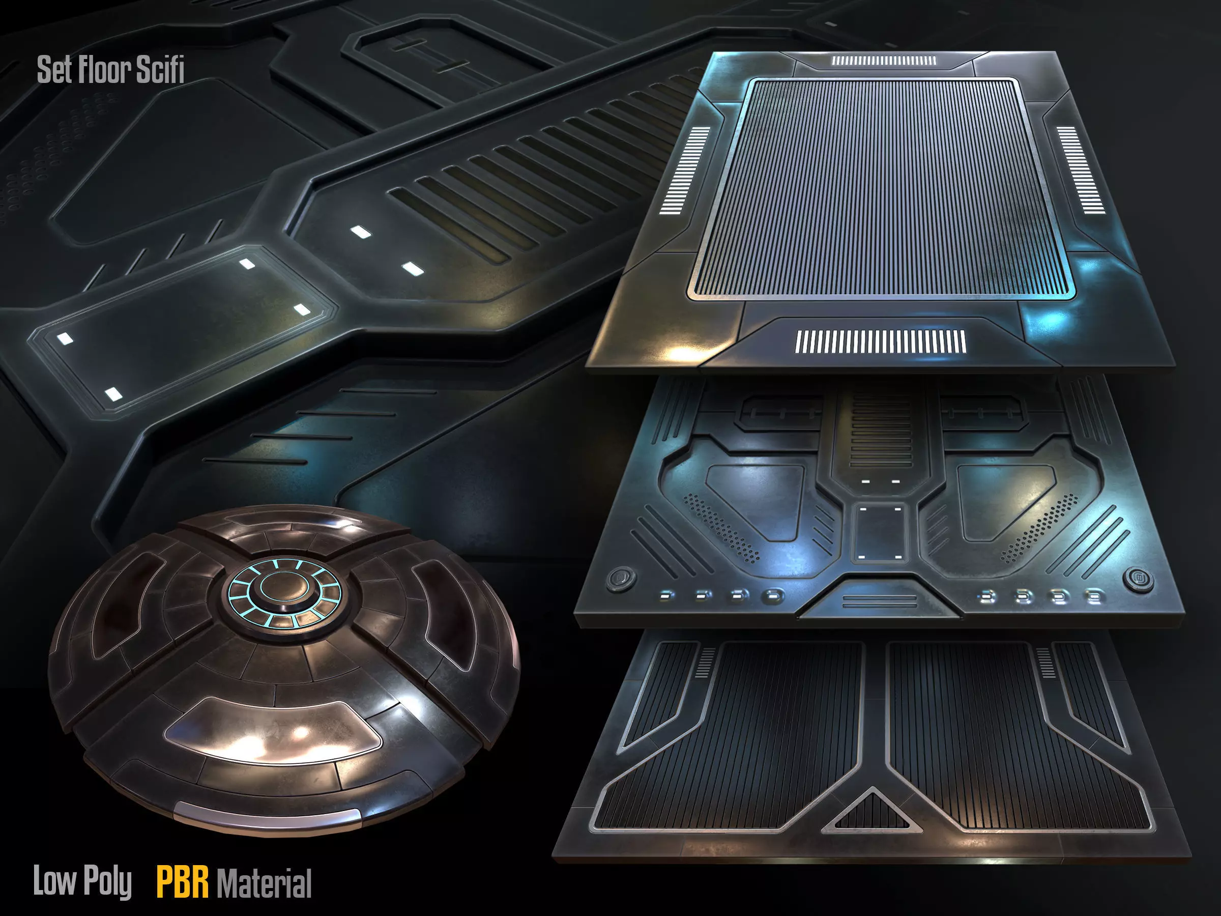 Scifi Floor Set Low-poly 3D model_0