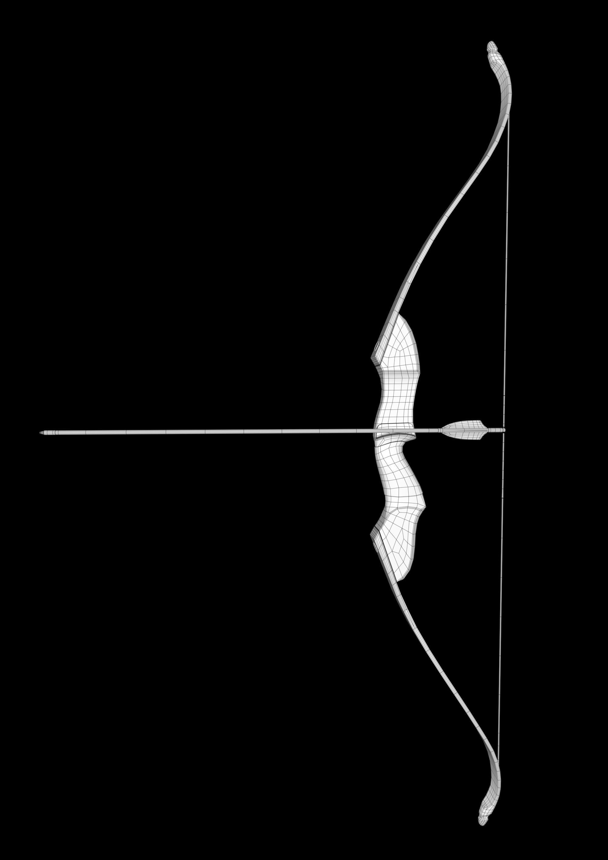 Traditional hunting recurve bow with arrow 3D model_5