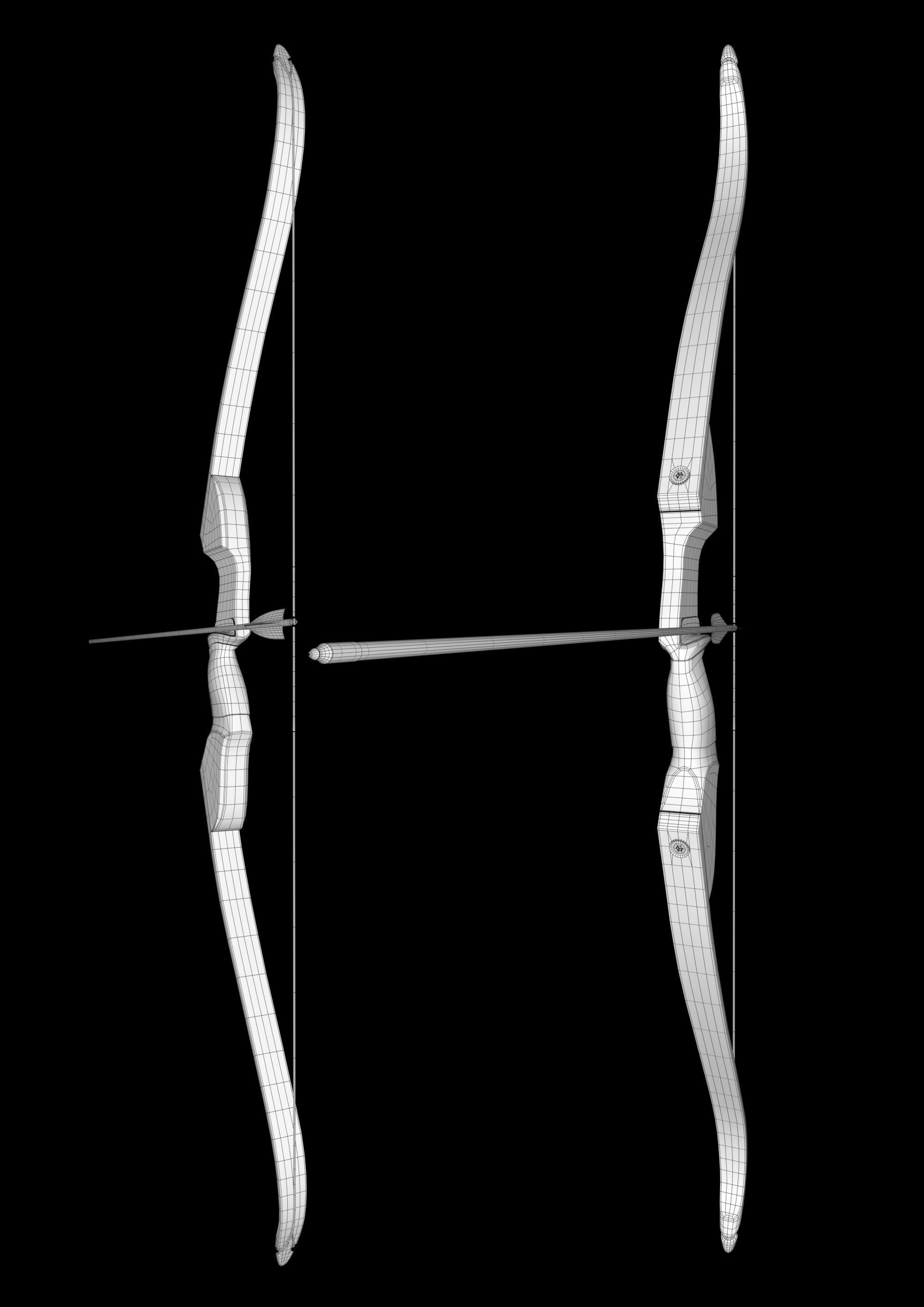 Traditional hunting recurve bow with arrow 3D model_7