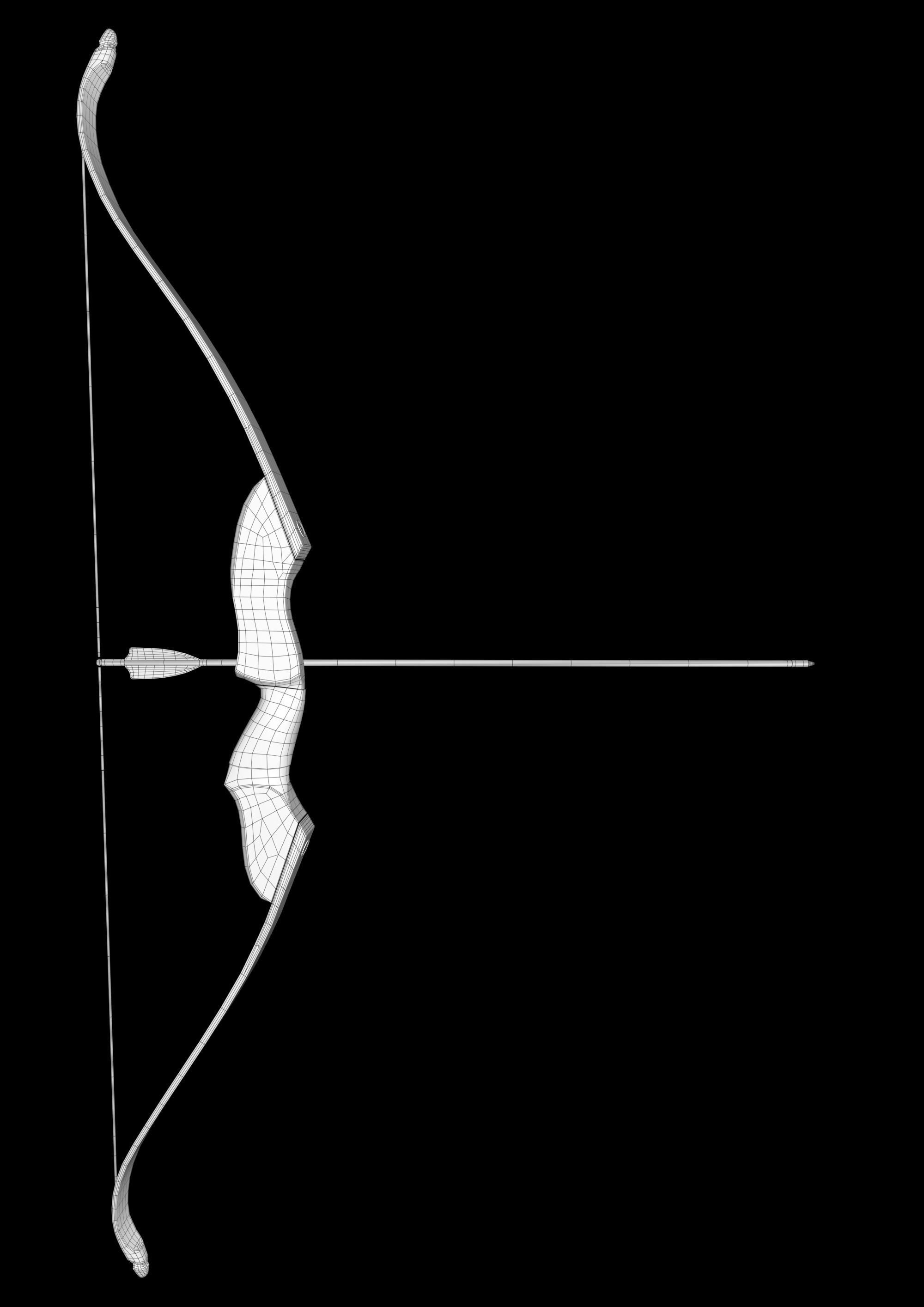 Traditional hunting recurve bow with arrow 3D model_6