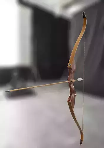Traditional hunting recurve bow with arrow 3D model
