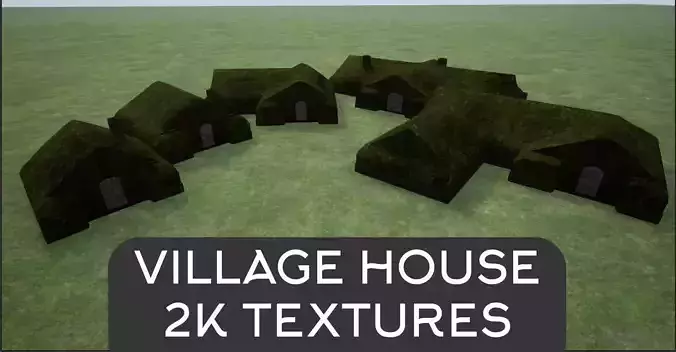 2K Mossy Grass Covered Village Houses Low-poly 3D model