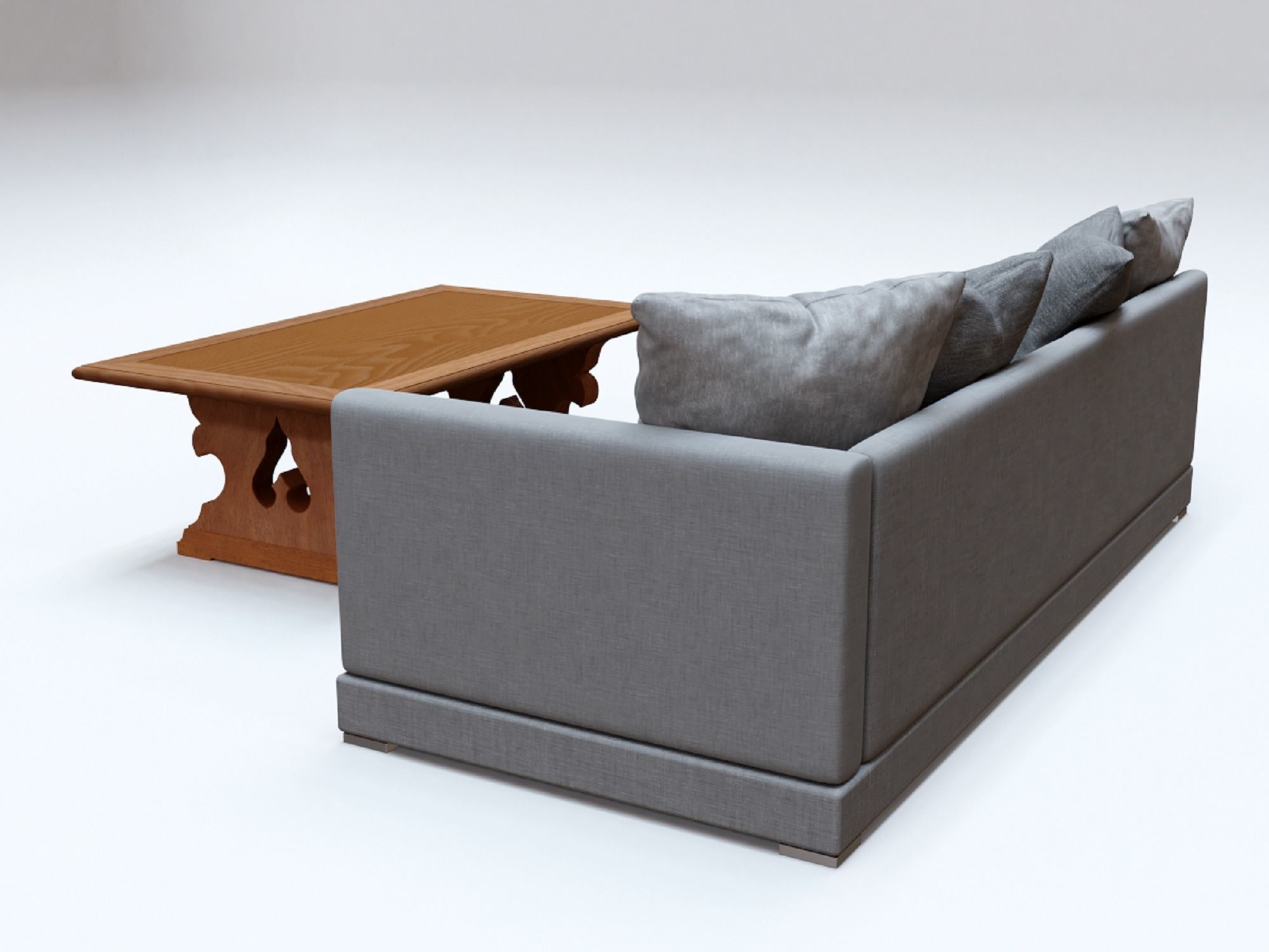 Gray Fabric Couch and Wooden Coffee Table 3D model_5