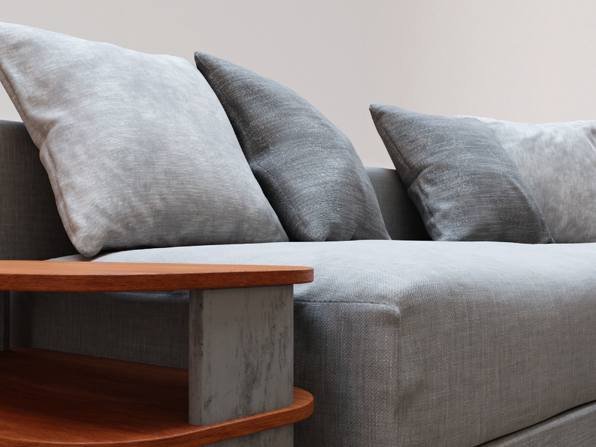 Gray Fabric Couch and Wooden Coffee Table 3D model_2