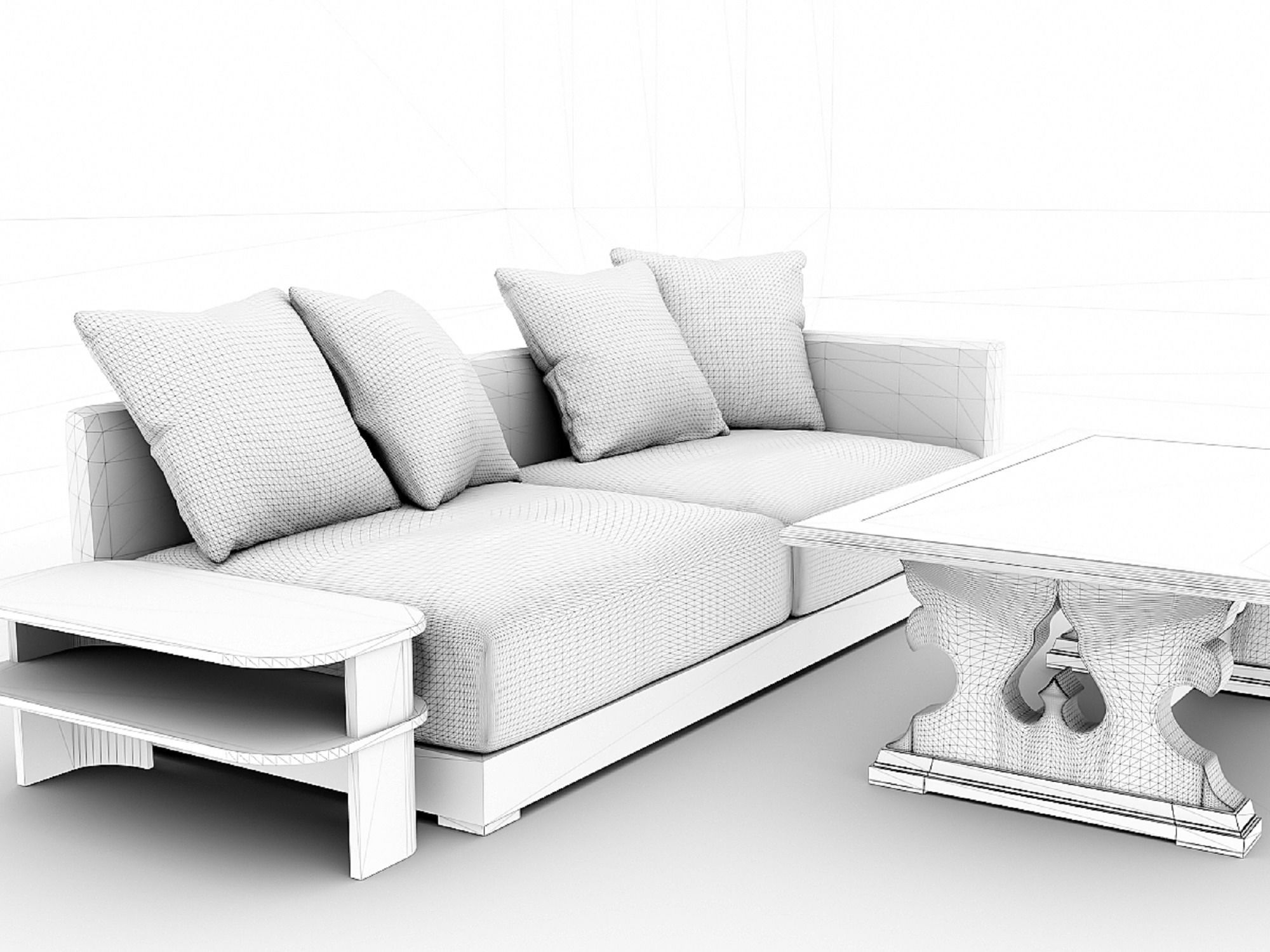 Gray Fabric Couch and Wooden Coffee Table 3D model_11