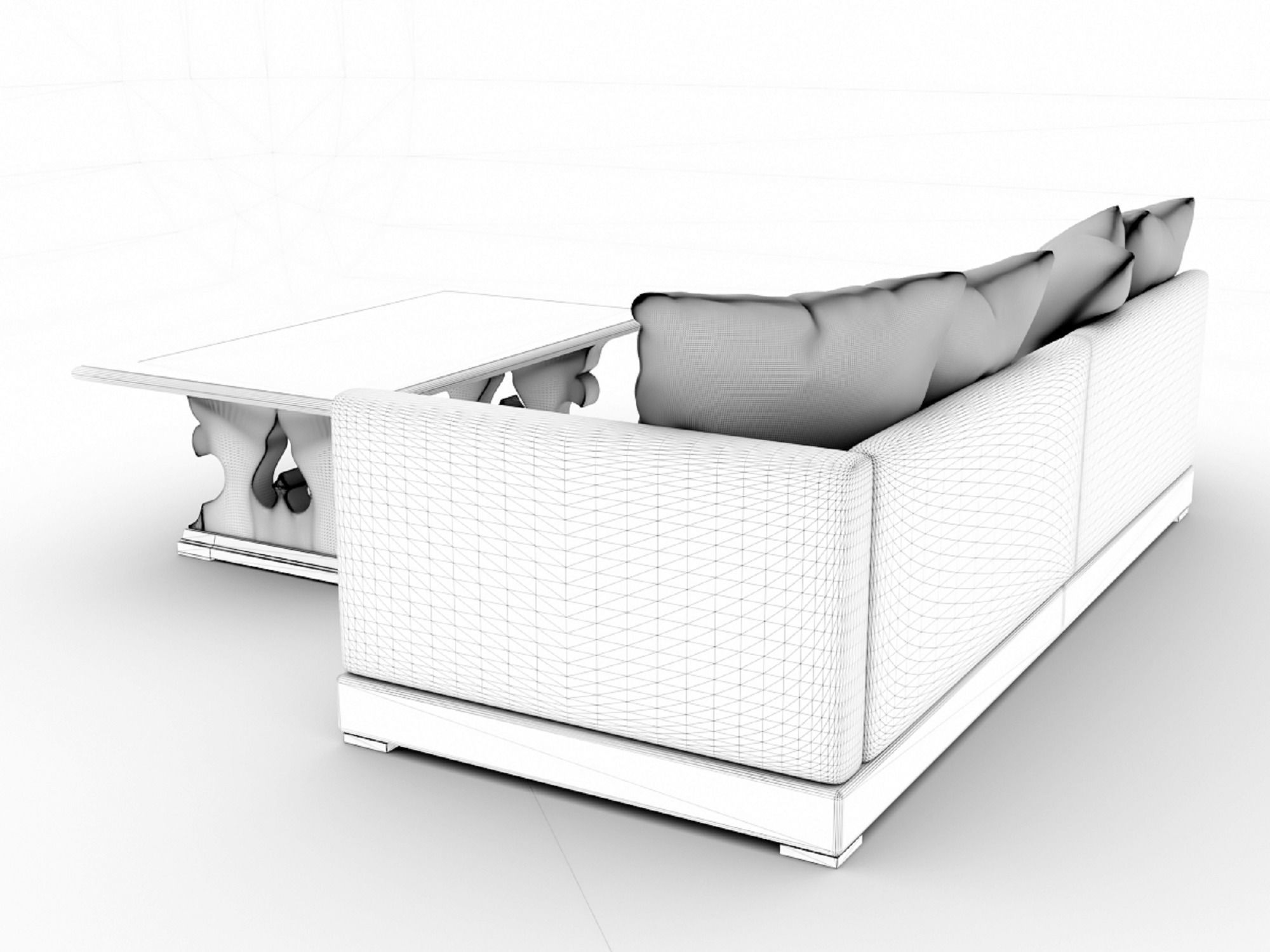 Gray Fabric Couch and Wooden Coffee Table 3D model_15