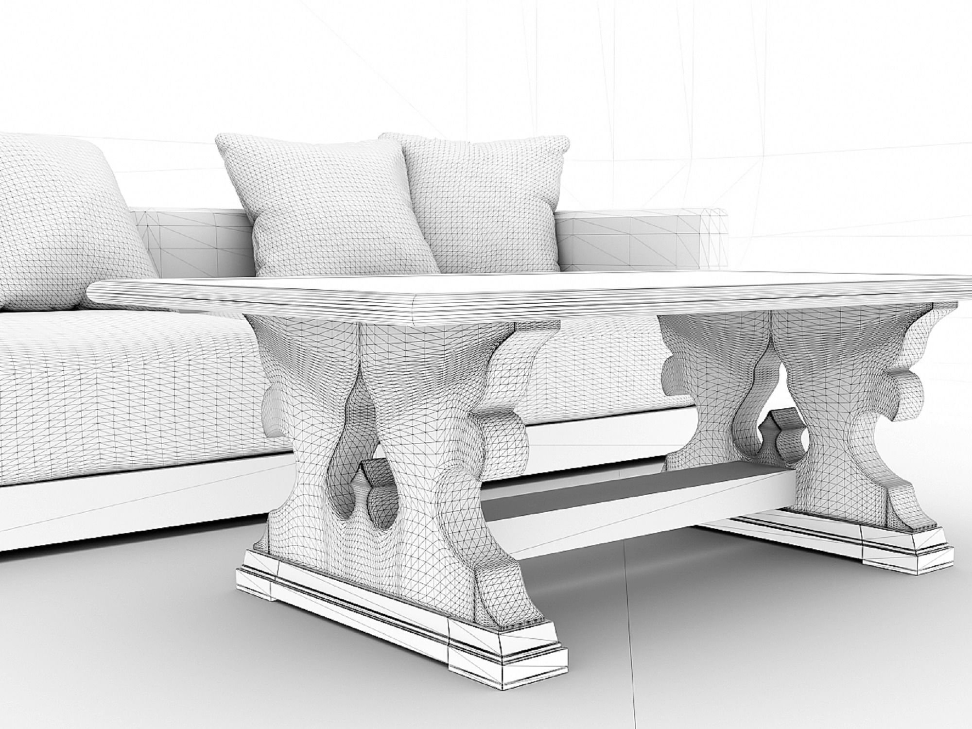 Gray Fabric Couch and Wooden Coffee Table 3D model_12