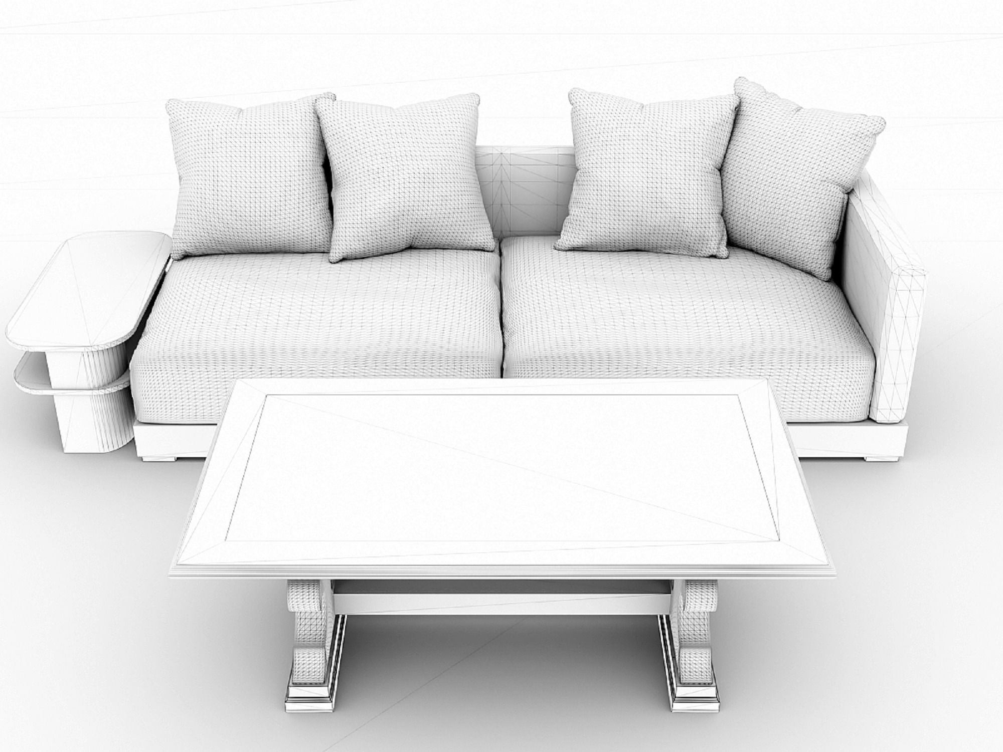 Gray Fabric Couch and Wooden Coffee Table 3D model_13