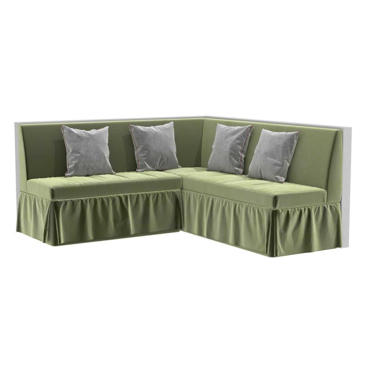 Custom made green velvet corner sofa with skirting 3D model_1