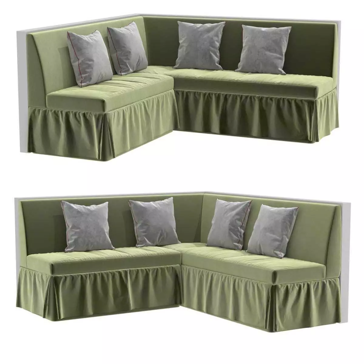 Custom made green velvet corner sofa with skirting 3D model_0
