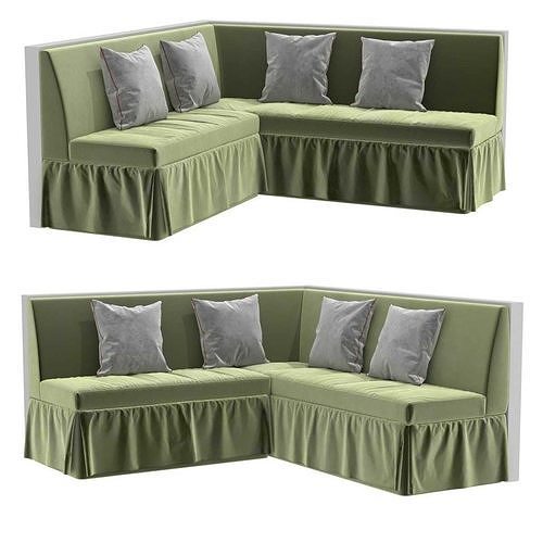 Custom made green velvet corner sofa with skirting 3D model