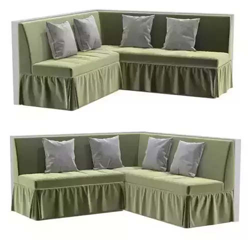 Custom made green velvet corner sofa with skirting 3D model Custom made green velvet corner sofa with skirting 3D model
