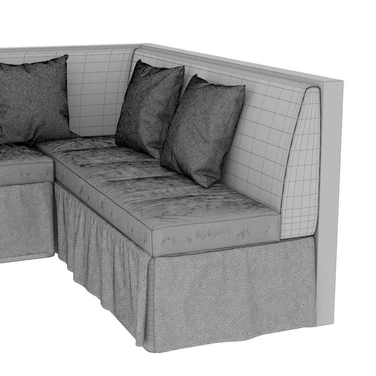 Custom made green velvet corner sofa with skirting 3D model_9