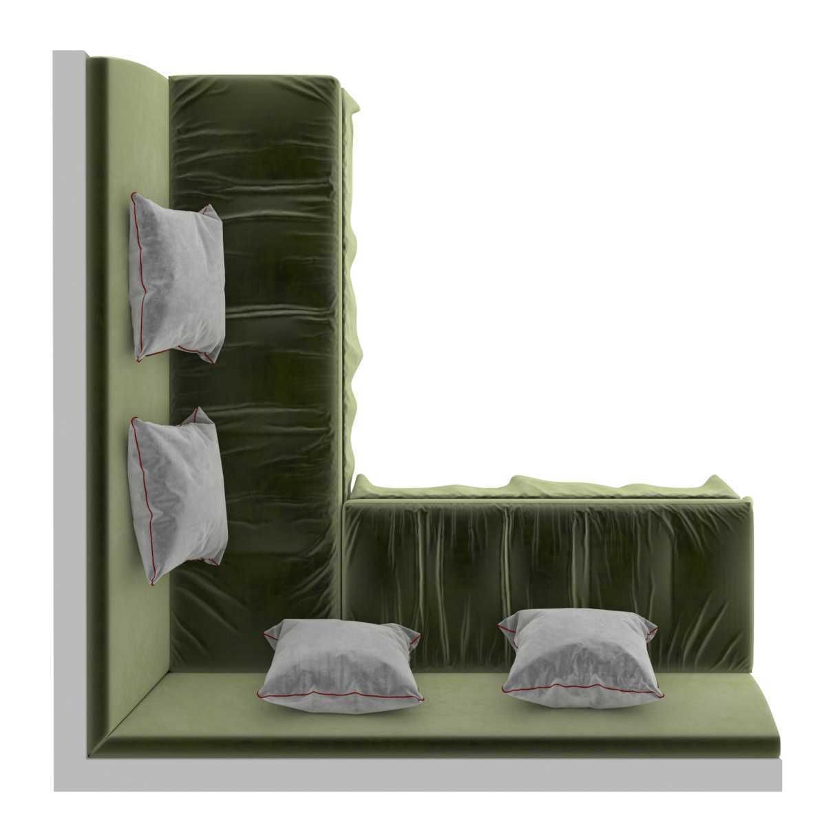 Custom made green velvet corner sofa with skirting 3D model_4