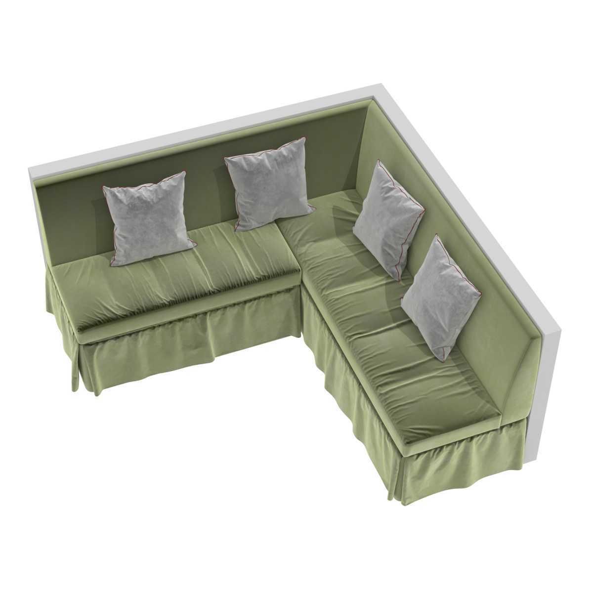 Custom made green velvet corner sofa with skirting 3D model_2