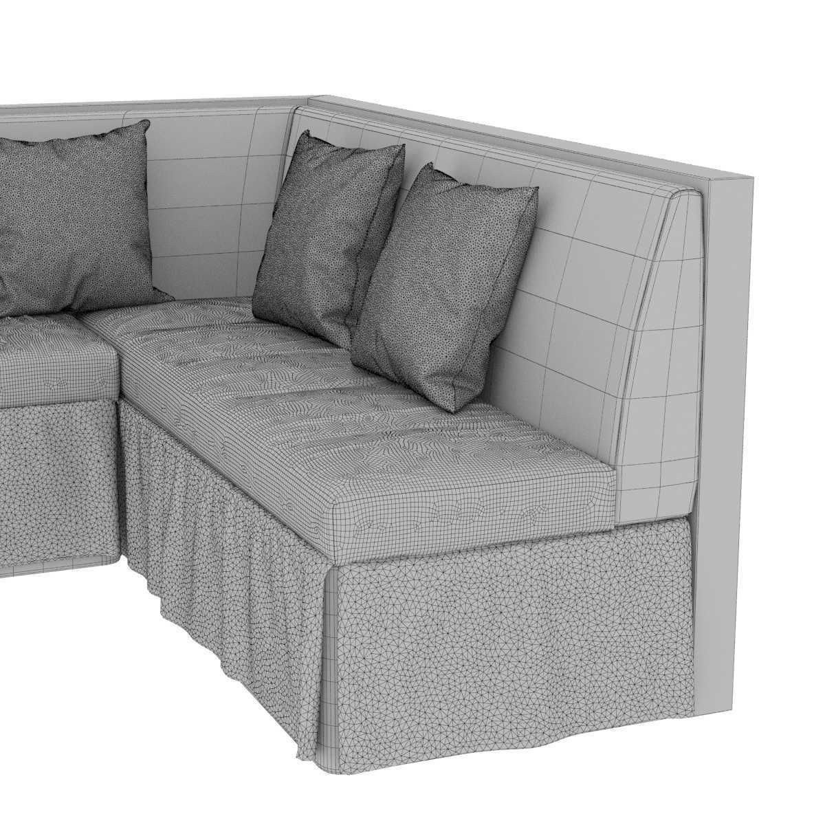 Custom made green velvet corner sofa with skirting 3D model_10