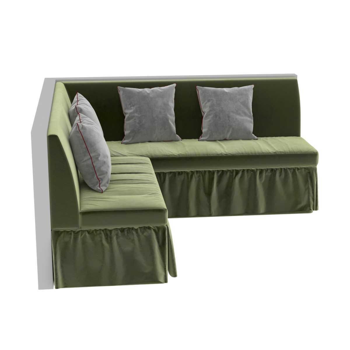 Custom made green velvet corner sofa with skirting 3D model_5