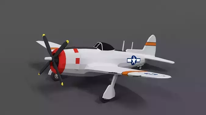 Low Poly Cartoon P-47 N Thunderbolt WWII Airplane