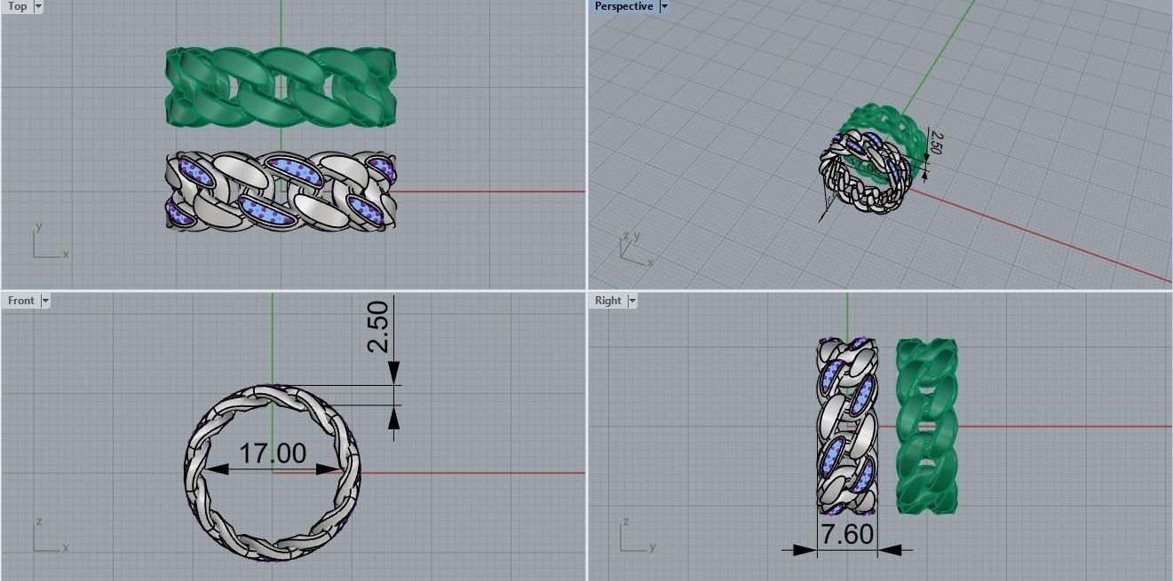 Cuban chain ring  Size 17 V2 3D print model_13