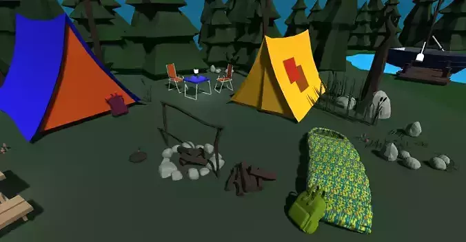 Camping Pack Low-poly 3D model