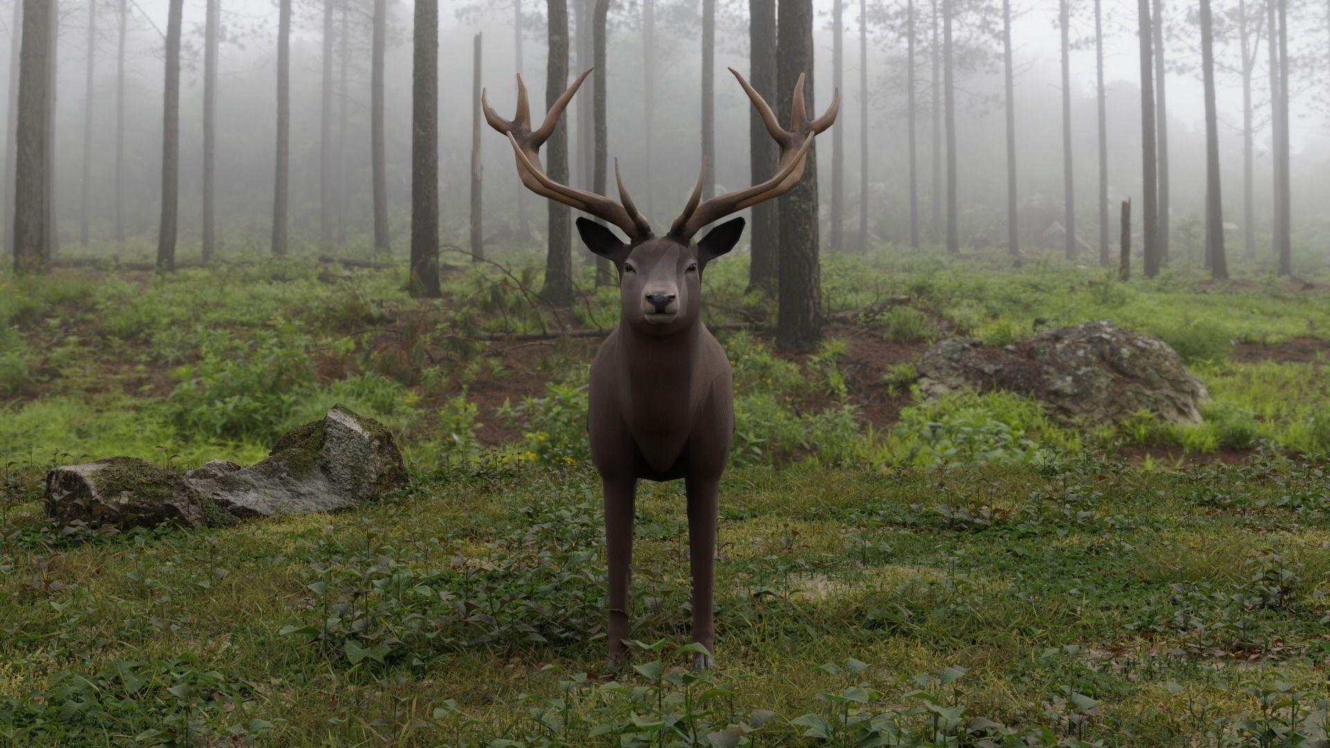 Deer LowPoly with antlers Low-poly 3D model_3