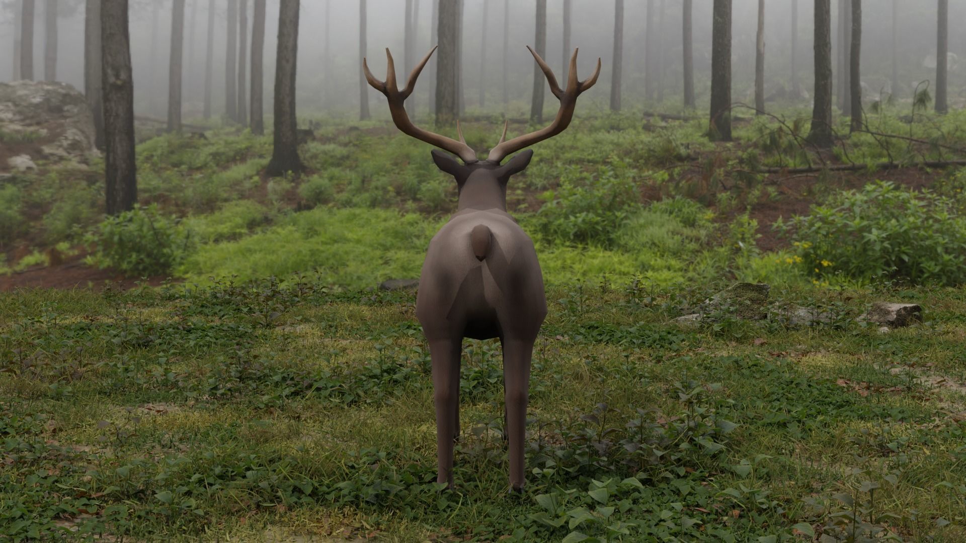 Deer LowPoly with antlers Low-poly 3D model_5