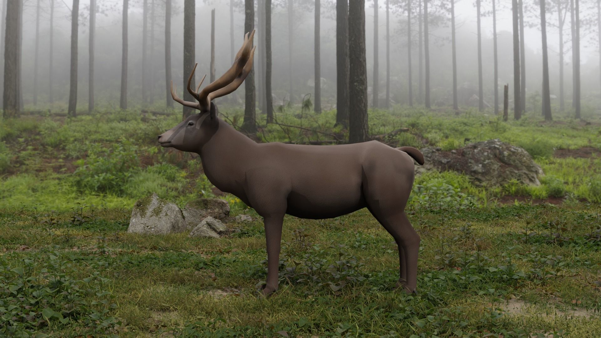 Deer LowPoly with antlers Low-poly 3D model_4