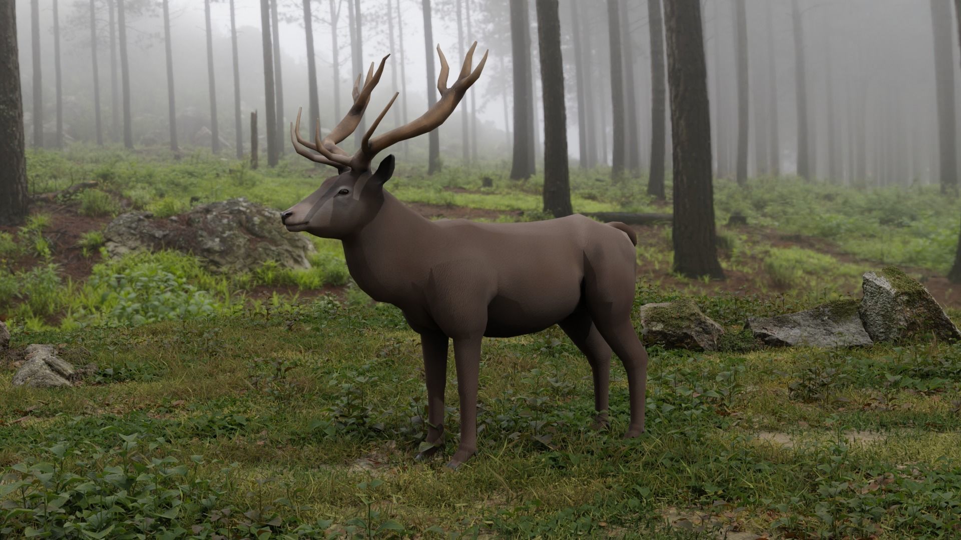 Deer LowPoly with antlers Low-poly 3D model_2