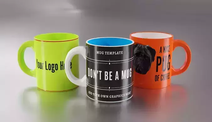 Mug Template Models for bespoke labelling - Blank Low-poly 3D model