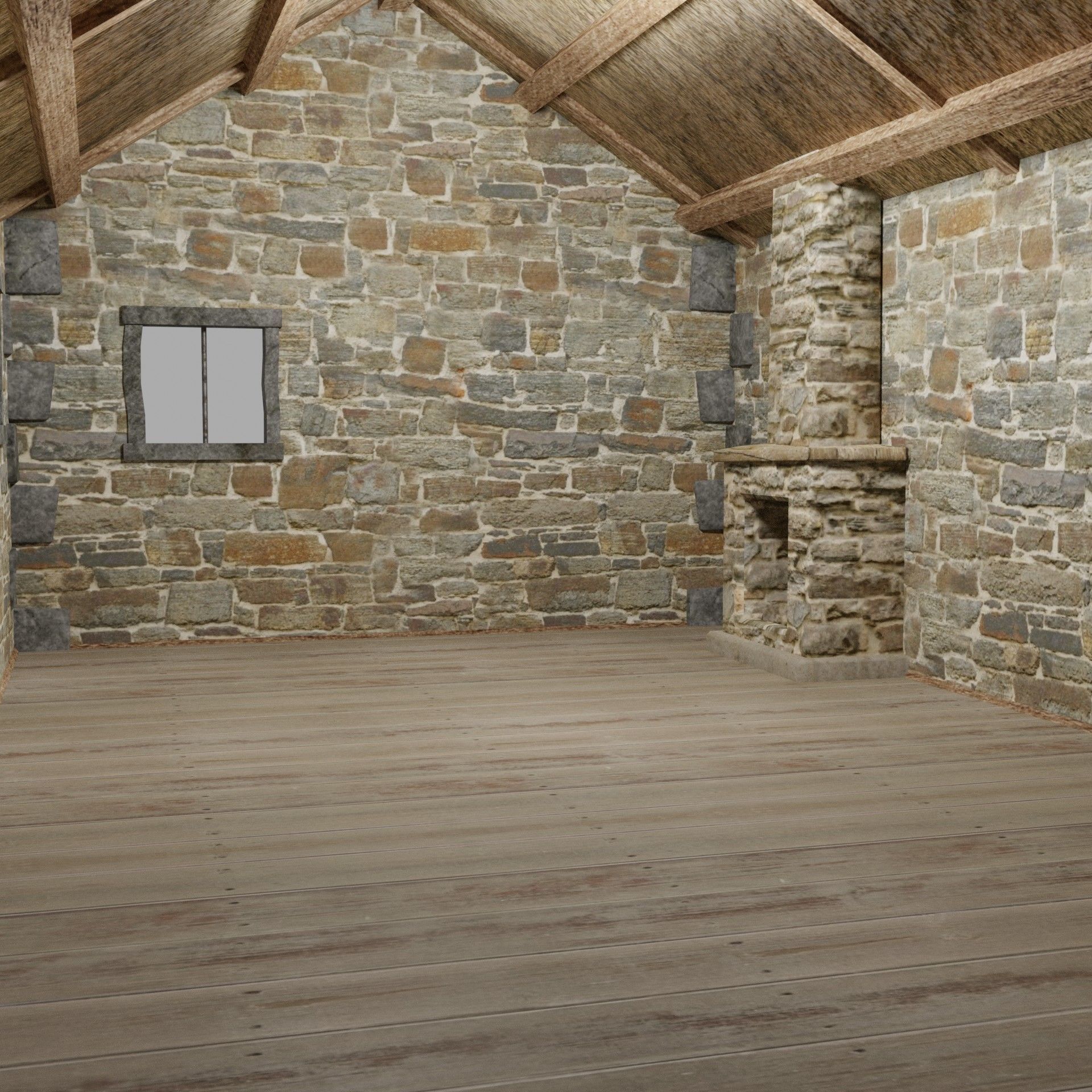 Medieval house Low-poly 3D model_3