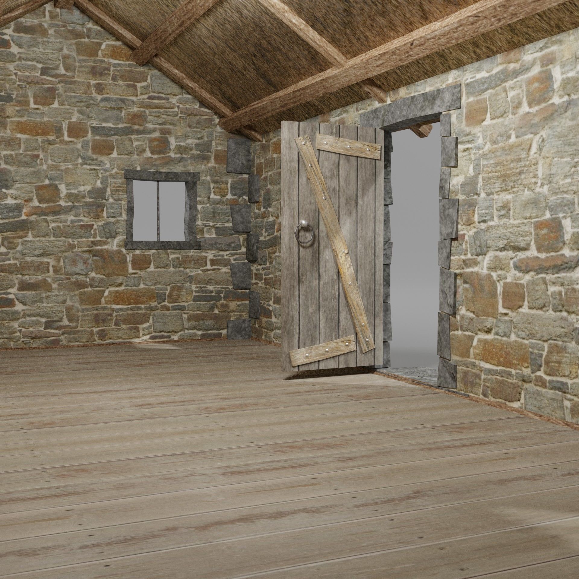 Medieval house Low-poly 3D model_4