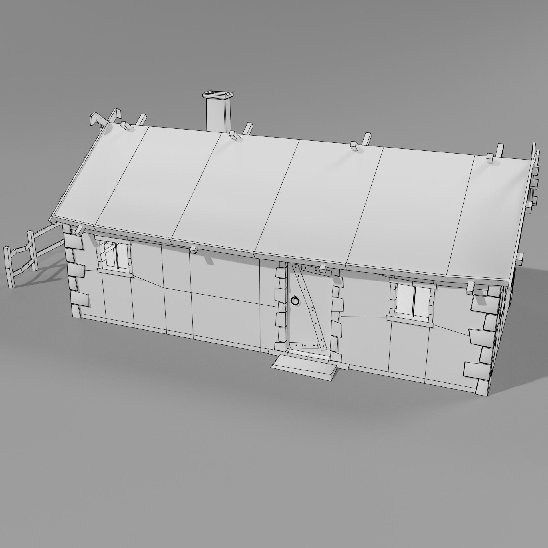 Medieval house Low-poly 3D model_5