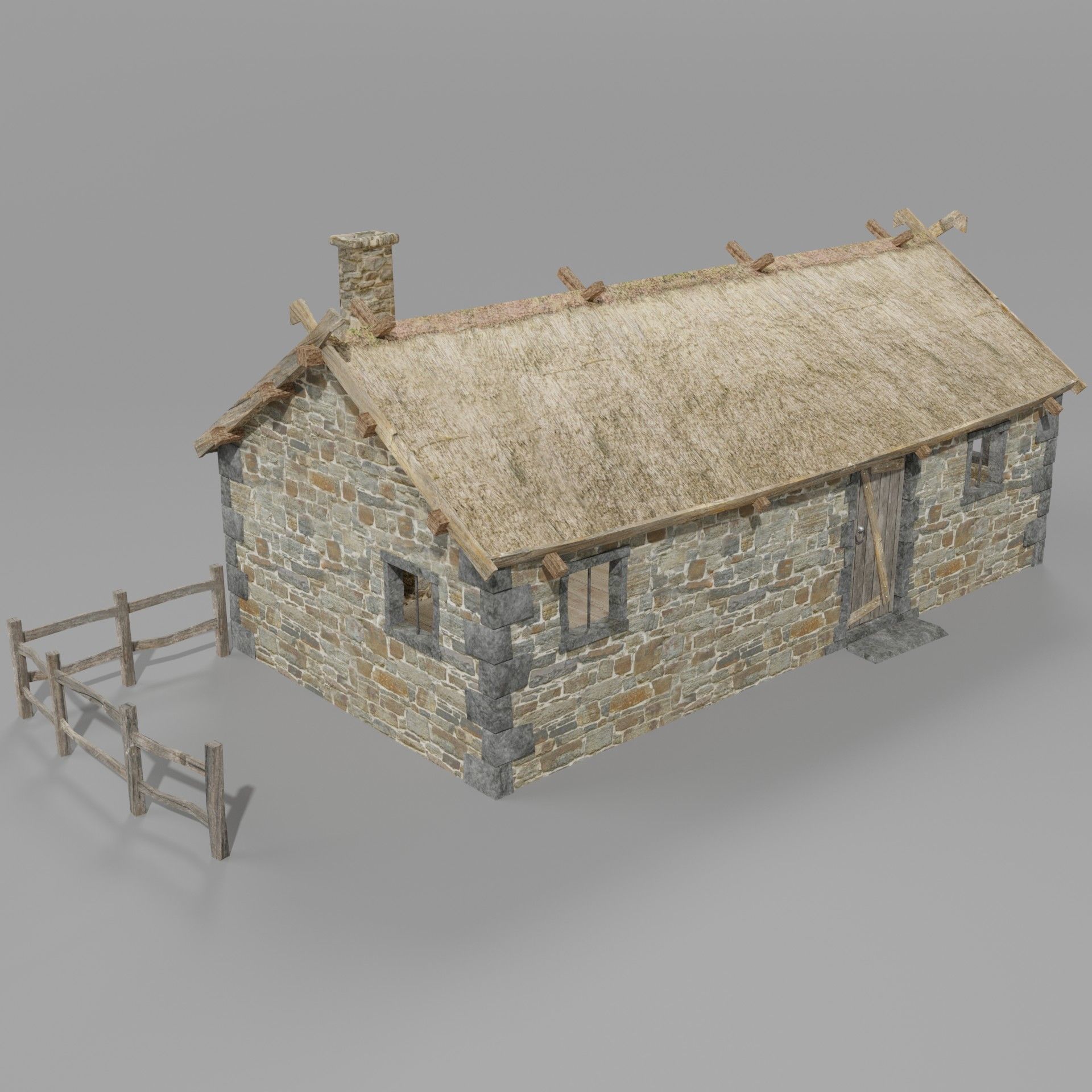 Medieval house Low-poly 3D model_1