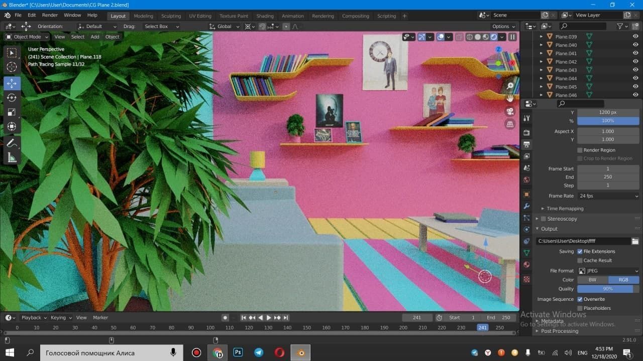 3d model living room with couch and bookshelf 3D model_2