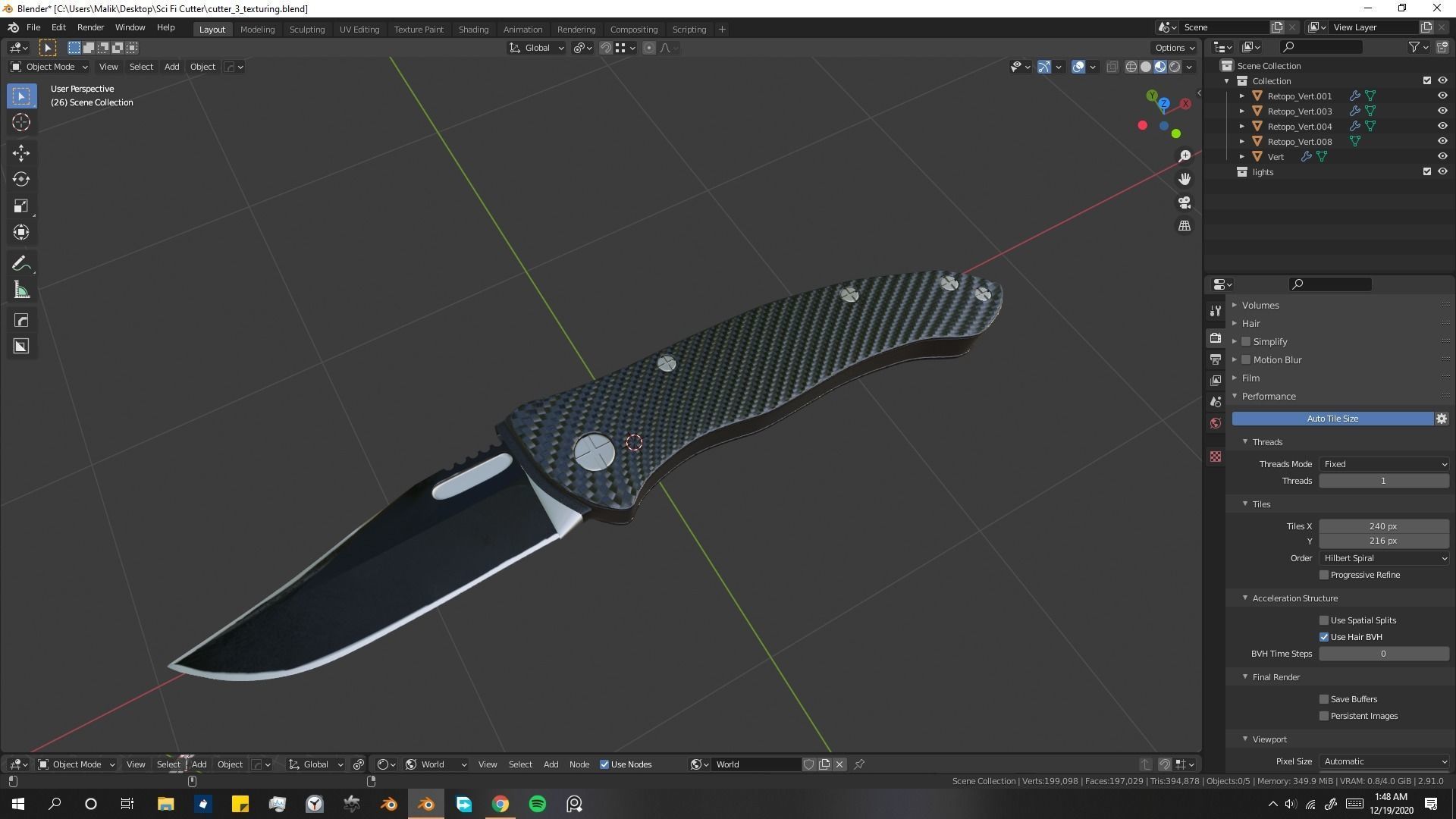Drop point pocket Knife 3D model_4