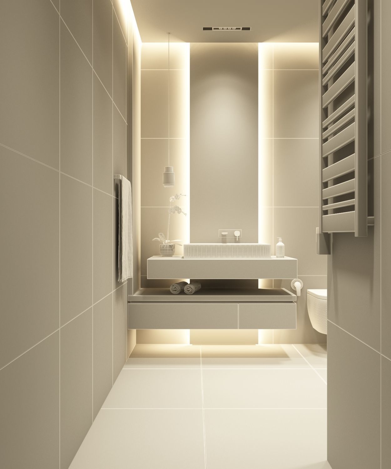 Modern dark bathroom interior scene 3D model_5