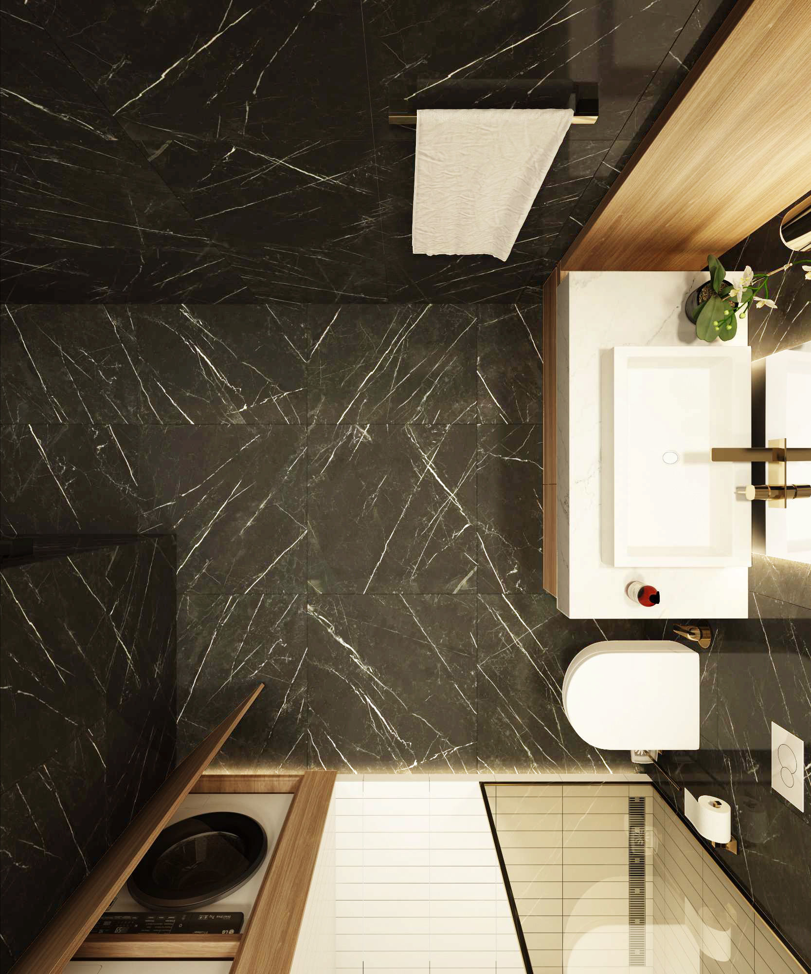 Modern dark bathroom interior scene 3D model_4